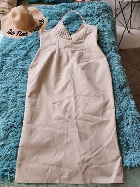 PrettyLittleThing Beige Pleated Dress. Form Fitting.
